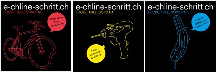 3 Plakate zur Kampagne ZUDK: E chline Schritt