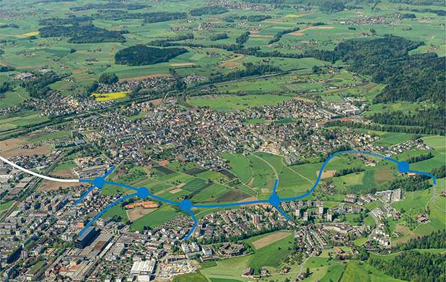 Luftbild Übersicht Tangente Ausbau Südstrasse/Unterführung Neufeld