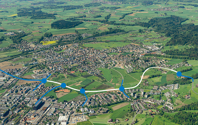Luftbild Übersicht Tangente Neubau des Trassee