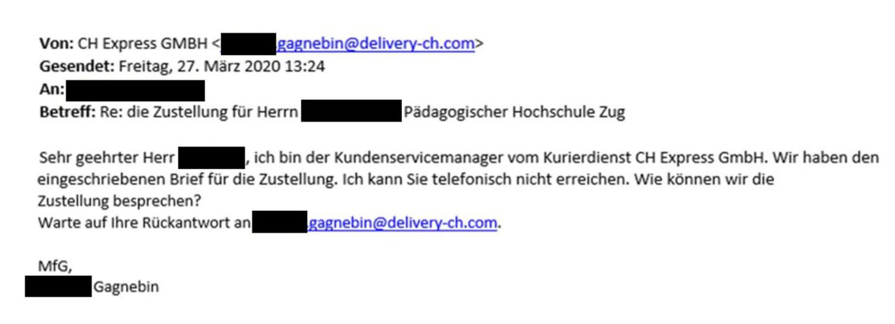 Betrügerisches E-Mail deliver-ch.com