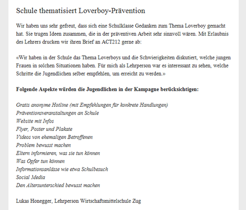 Schule thematisiert Loverboy-Prävention