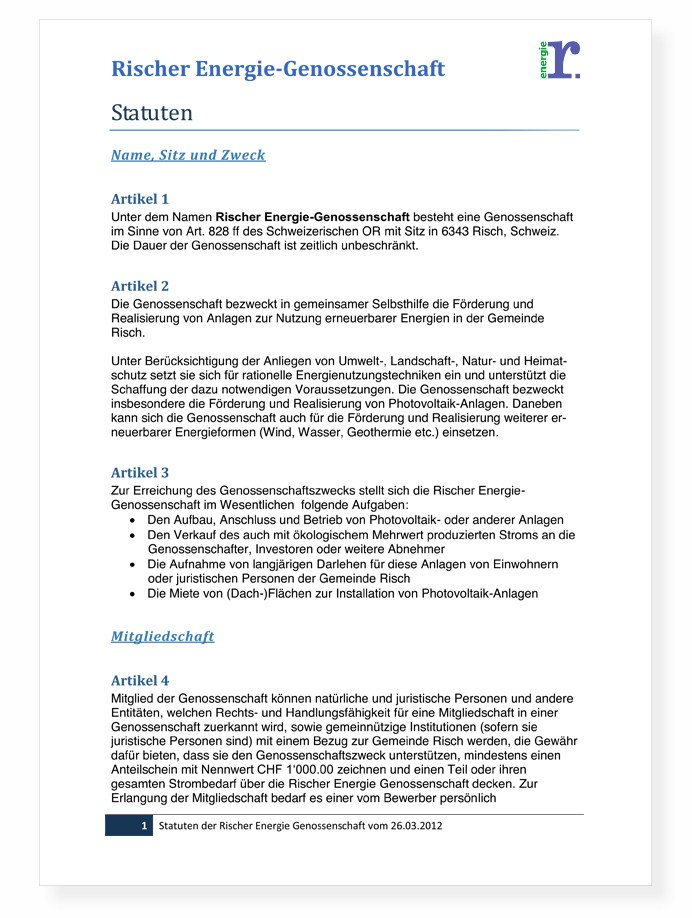 Statuten, Rischer Energie