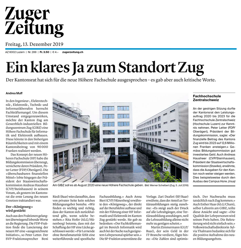 HFIE - ein klares Ja zum Standort Zug